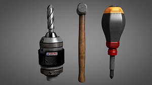 Drill Hammer Screwdriver tools vintage 3D
