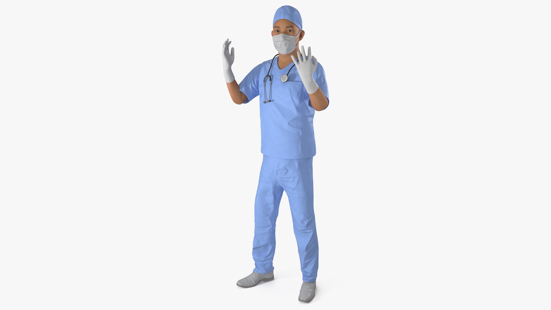 Asian Male Surgeon in Mask Rigged 3D model preview