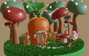 Easter Scene Bunny Carrot house
