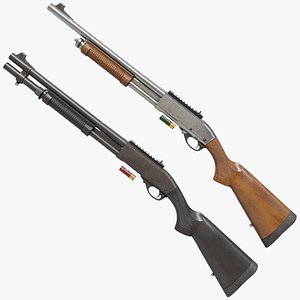 3D model Long Shotgun 01 Wood and Black Single Mat All PBR Unity UE Textures