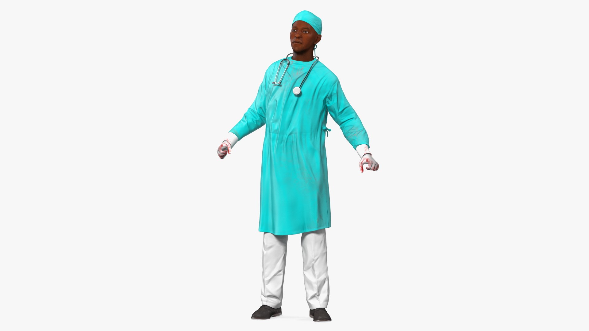 African Black Male Doctor Blood Stained Rigged 3D model preview