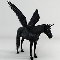 Low Poly Black Unicorn Horse