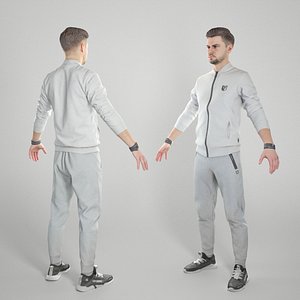 Handsome man in white tracksuit ready for animation 343 3D model