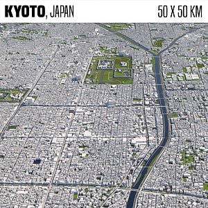 Kyoto Japan 50x50km 3D City Map