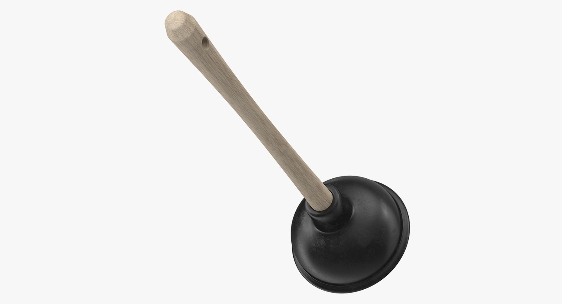 Household Plunger with Wooden Stick 3D model preview
