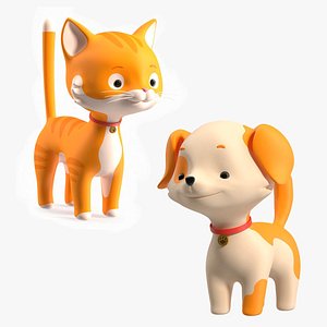 Cartoon Cat and Dog Rigged for Maya Collection