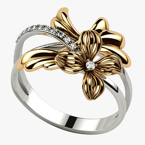 3D model Flower Shape Mixed Gold Ring