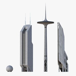 4 Futuristic Buildings Set