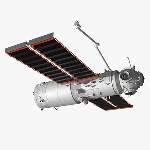 3D Tiangong Tianhe Main Module with Solar Panels Rigged for Cinema 4D model