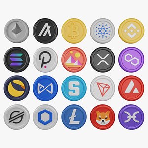 20 Cryptocurrency coin pack with cartoon style 3D model