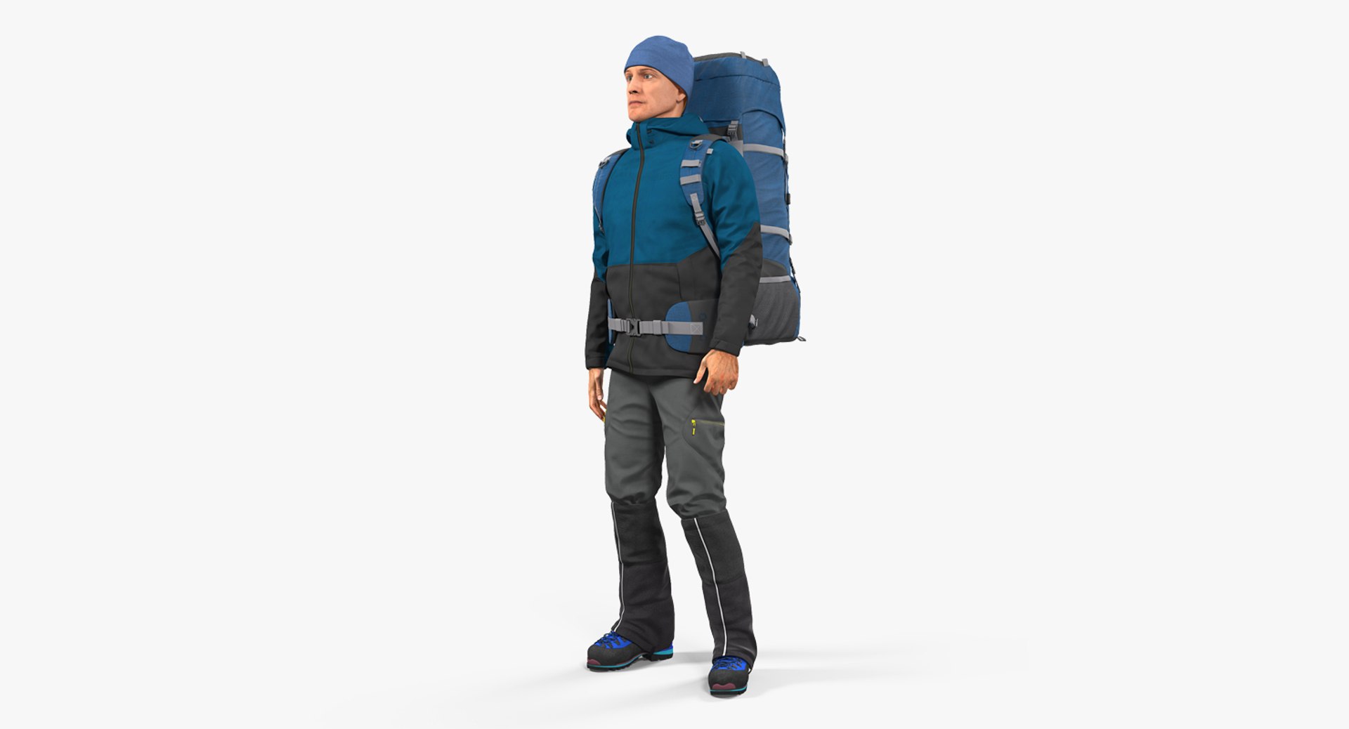Winter Hiking Clothes Man with Backpack Rigged for Maya 3D Model 3D model preview