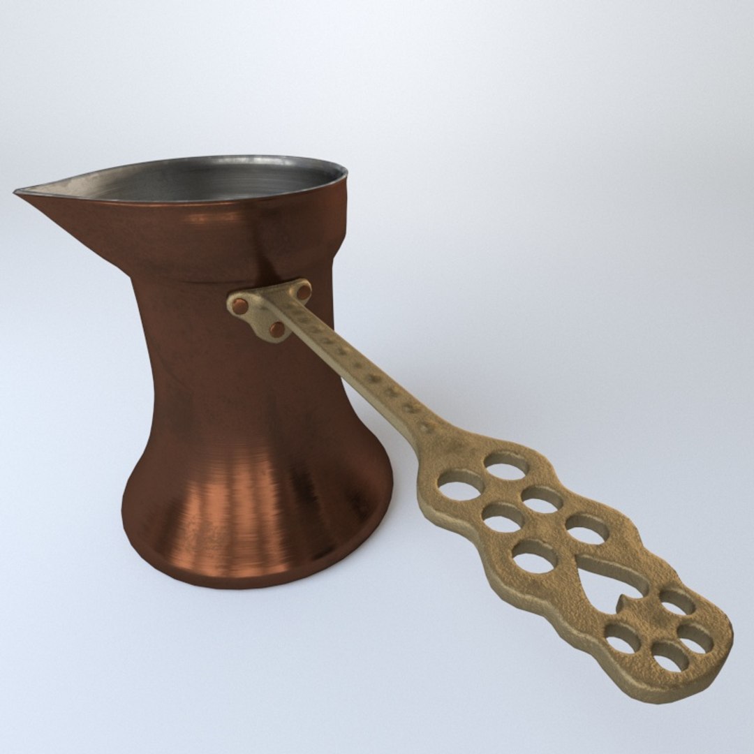 coffee pot 3D model https://p.turbosquid.com/ts-thumb/VX/VskipV/iUryrgqO/ibrikbrusheddirty01/jpg/1521374473/1920x1080/fit_q87/e32fb3d2153bfc62f943031f31e080fed9fbd83d/ibrikbrusheddirty01.jpg