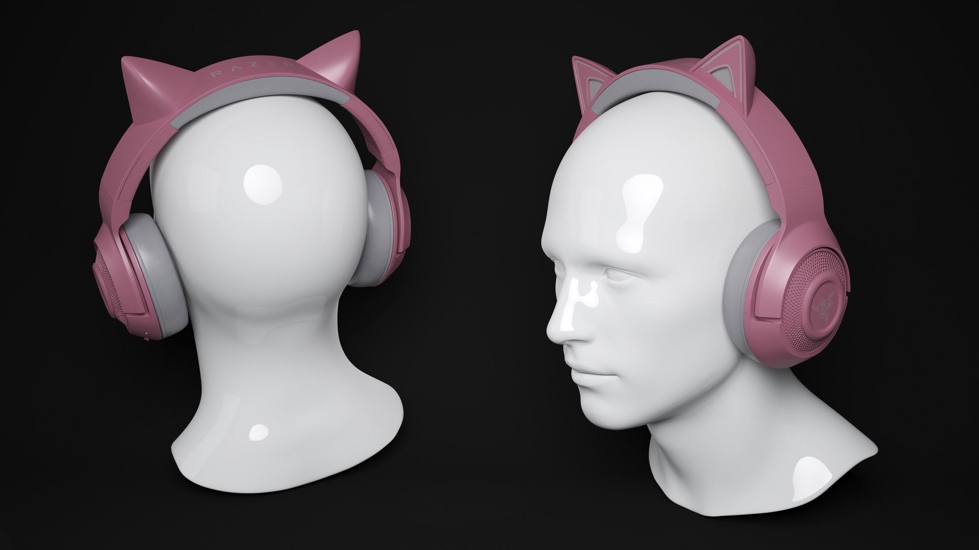 Mannequin Head Wearing Razer Kraken BT Kitty Edition Turned Off 3D model preview