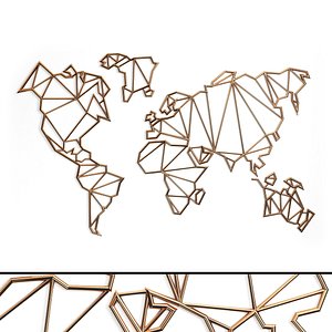 Gold World Map Wall Decor 3D