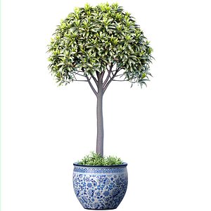 3D Decorative tall tree in a Chinese porcelain vase pot flowerpot Indoor plant for decoration Porch model