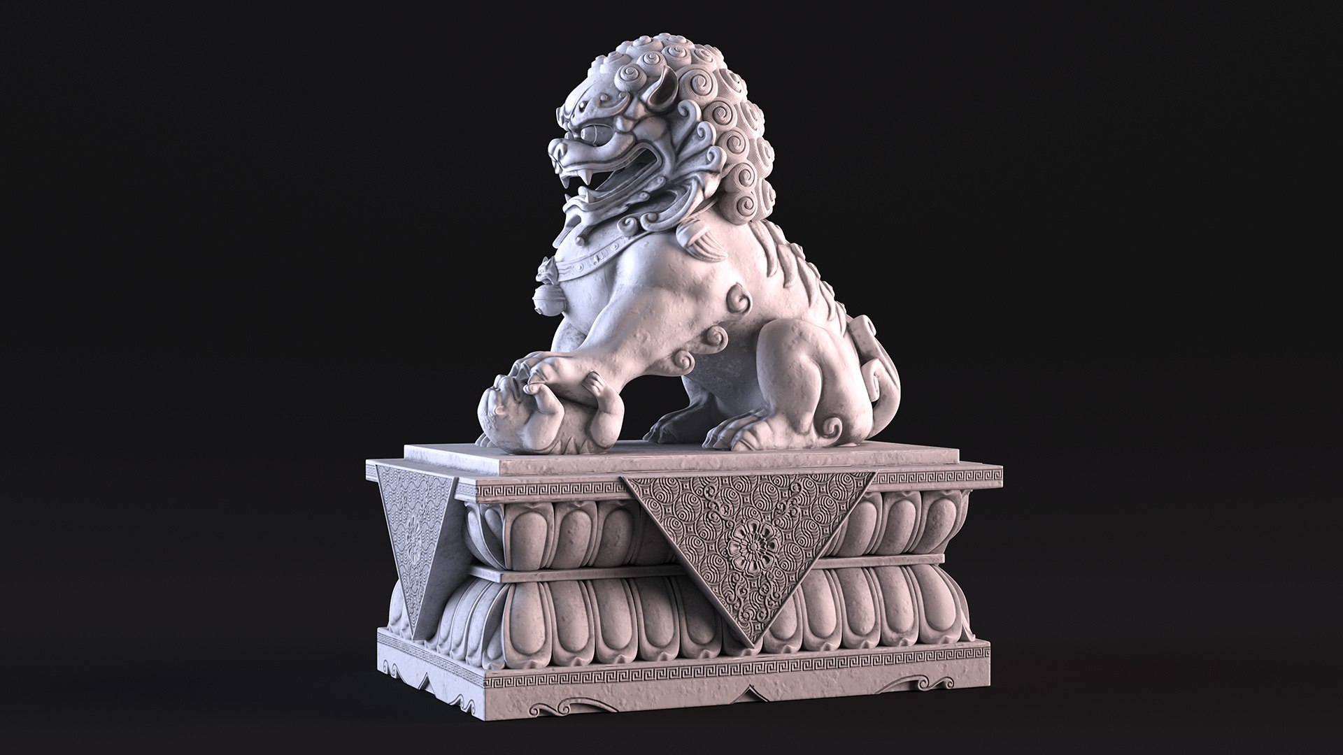 White Marble Chinese Lion Statue 3D model TurboSquid 2062550