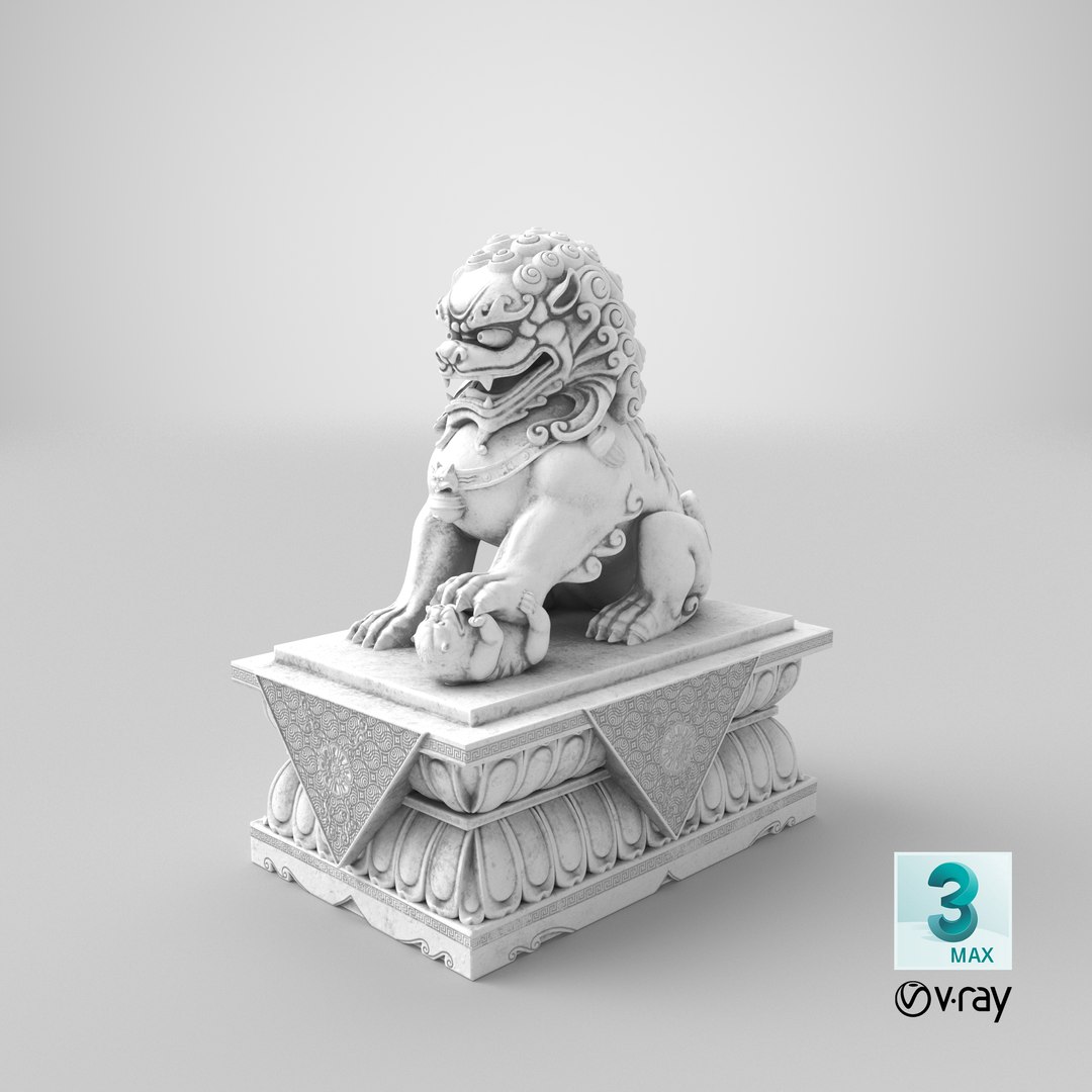 White Marble Chinese Lion Statue 3D model TurboSquid 2062550