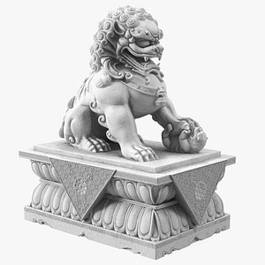 White Marble Chinese Lion Statue 3D model