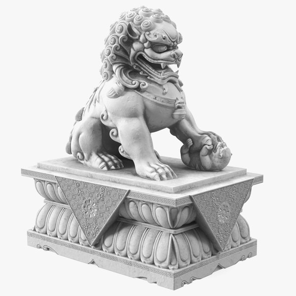 White Marble Chinese Lion Statue 3D model
