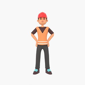 Male Cartoon Worker Builder Character 3D model