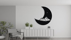 Mountain Moon Night Sky Wall Decor Art