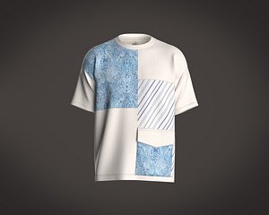 3D model Mens T-Shirt with cut and sew with different fabric and pocket