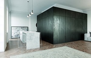 3D black white neoclassic interior