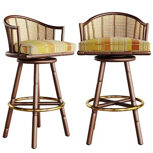 1st DIBS Set of Three McGuire Rattan Swivel Bar Height Stools
