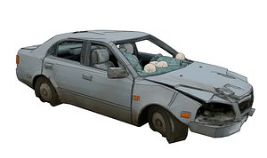 3D Wrecked plain car among ruins