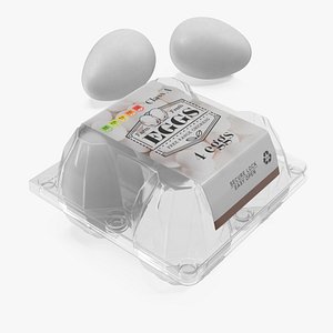 3D Egg Plastic Packaging with white Eggs model