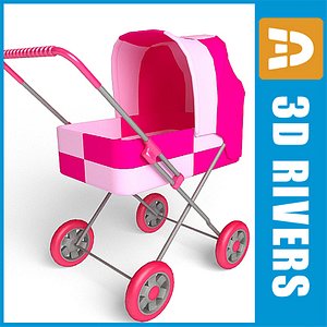 3d pink toy stroller model