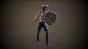 Character man viking warrior with ax and shield game ready model Low-poly 3D model