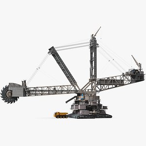 Mining Multi Bucket Wheel Excavator with Mining Truck Rigged for Maya