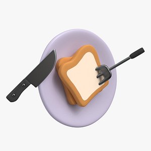 Toast and Cutlery Fridge Magnet 3D model