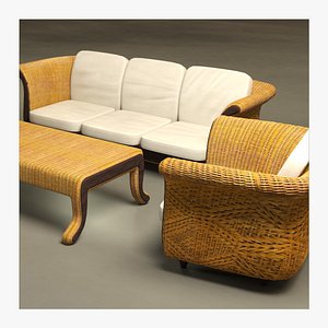 3D model Wicker Furniture Set