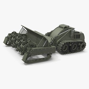 Tracked Mine Clearing UGV with Armored Flail Military Green