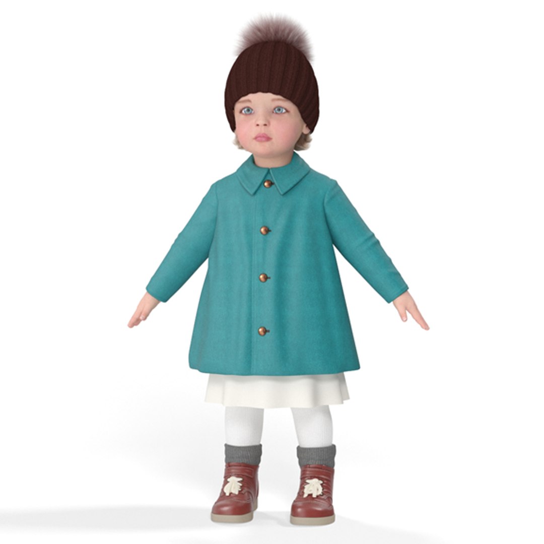 Baby Girl Outdoor Autumn Style A-Pose Fur 3D model preview