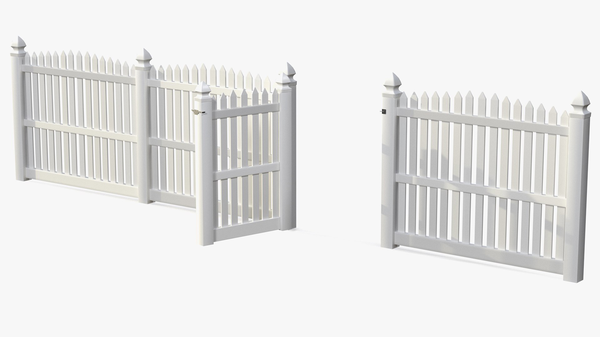 White Fencing Palisade Pointed Pales 3D model preview