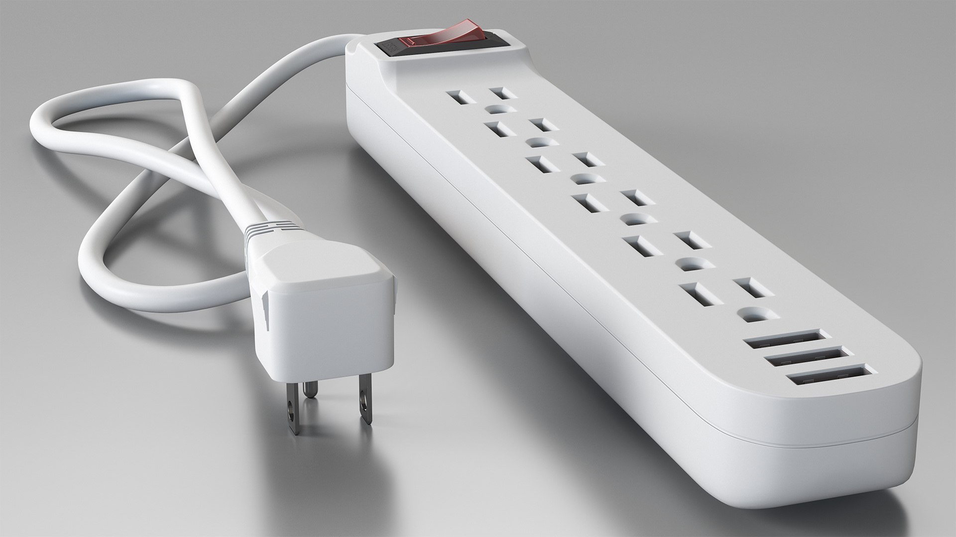 Power Strip US Plug 6 US Sockets USB 3D model preview