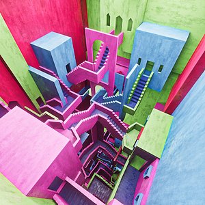 3D Squid Game colorful intricate staircase