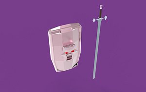 Sword and shield with horned demon face