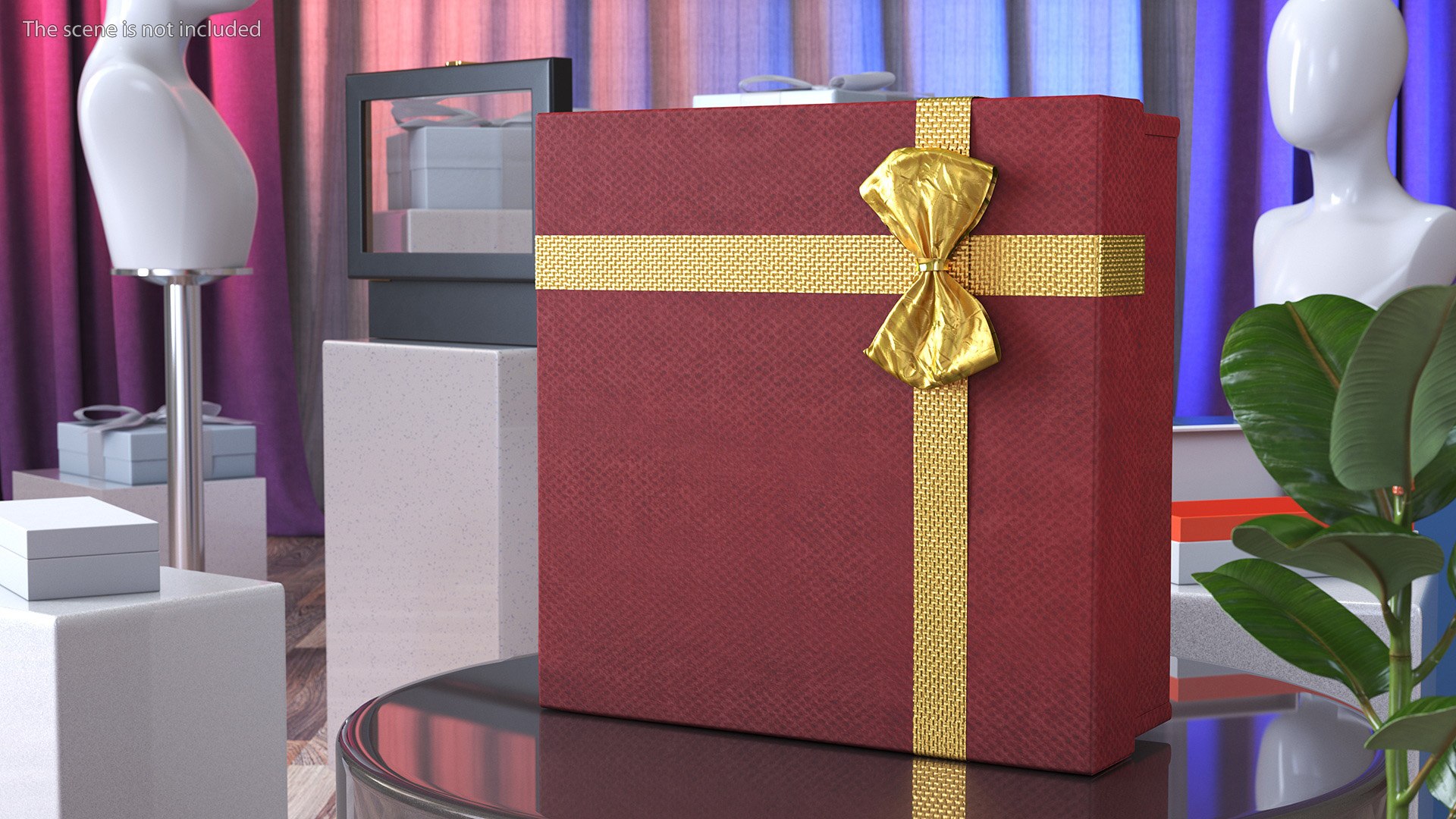 Gift Box With Gold Ribbon Model - TurboSquid 2243475