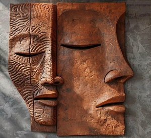 Abstract Wooden Face Sculpture 3D model