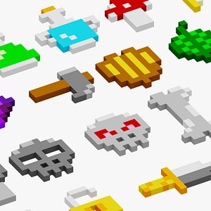 3D More than 50 game assets  low poly pixel art style