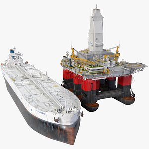 TI Europe Supertanker with Offshore Oil Rig