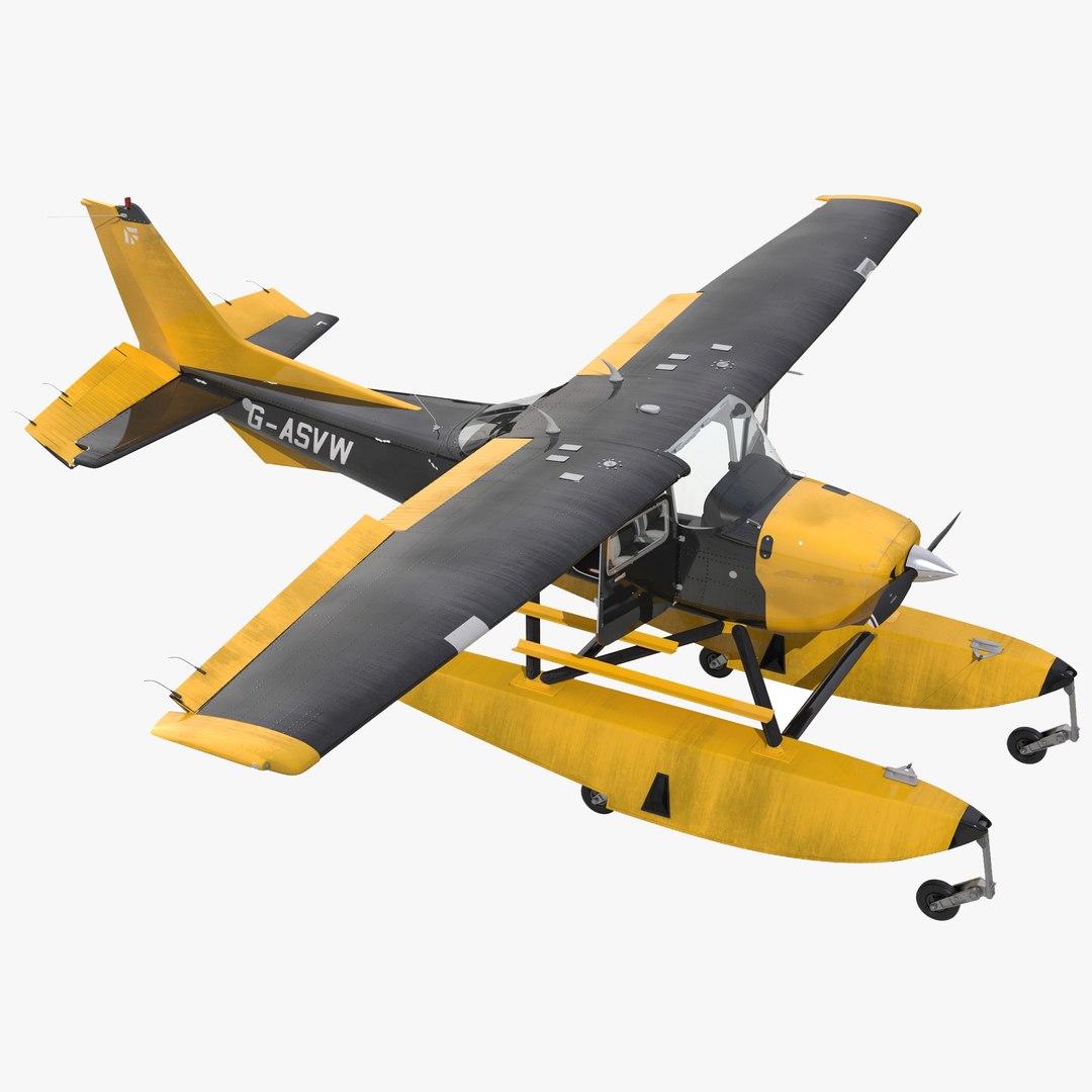 Cessna 172 Black Seaplane Rigged 3D Model 3D model preview