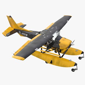 Cessna 172 Black Seaplane Rigged 3D Model
