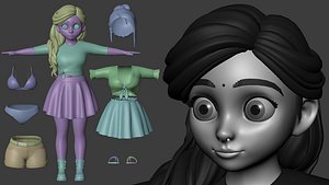 3D Stylized Female Character Low Poly 3D Model model
