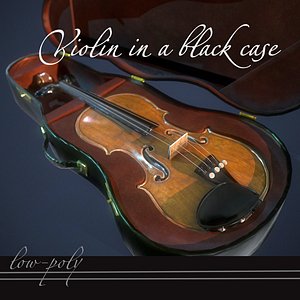 Violin in a black case pbr Low-poly