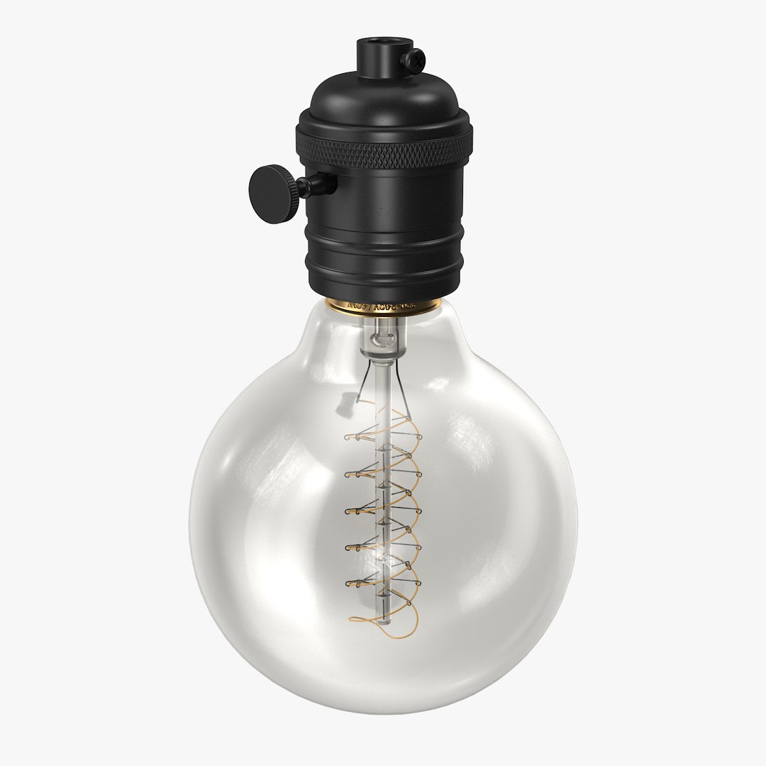 Black Lamp Holder with Light Bulb 3D model preview